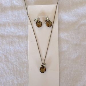 Cute Banana Republic smoky topaz apple pendant & earring set